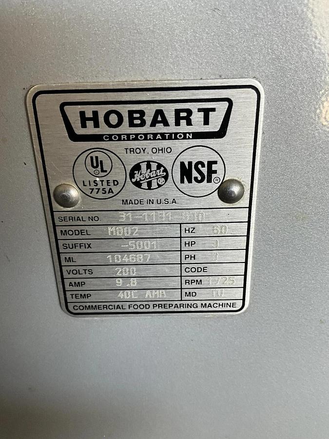 Used Hobart 80qt Dough mixer M802 Pizza Bakery Planetary Floor Mixer Bowl 80qt hook