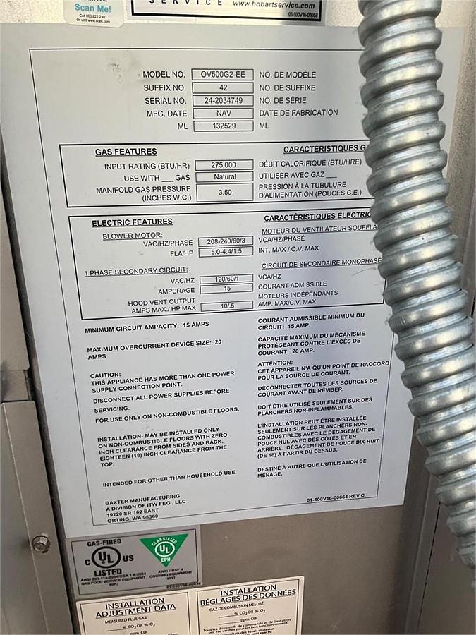 Used Baxter gas double rack oven