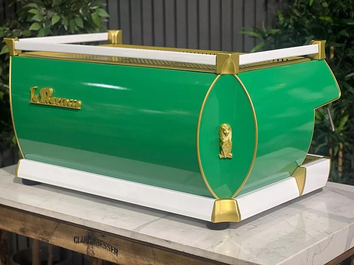 Refurbished LA MARZOCCO GB5 3 GROUP ESPRESSO COFFEE MACHINE GREEN, WHITE & GOLD COMMERCIAL
