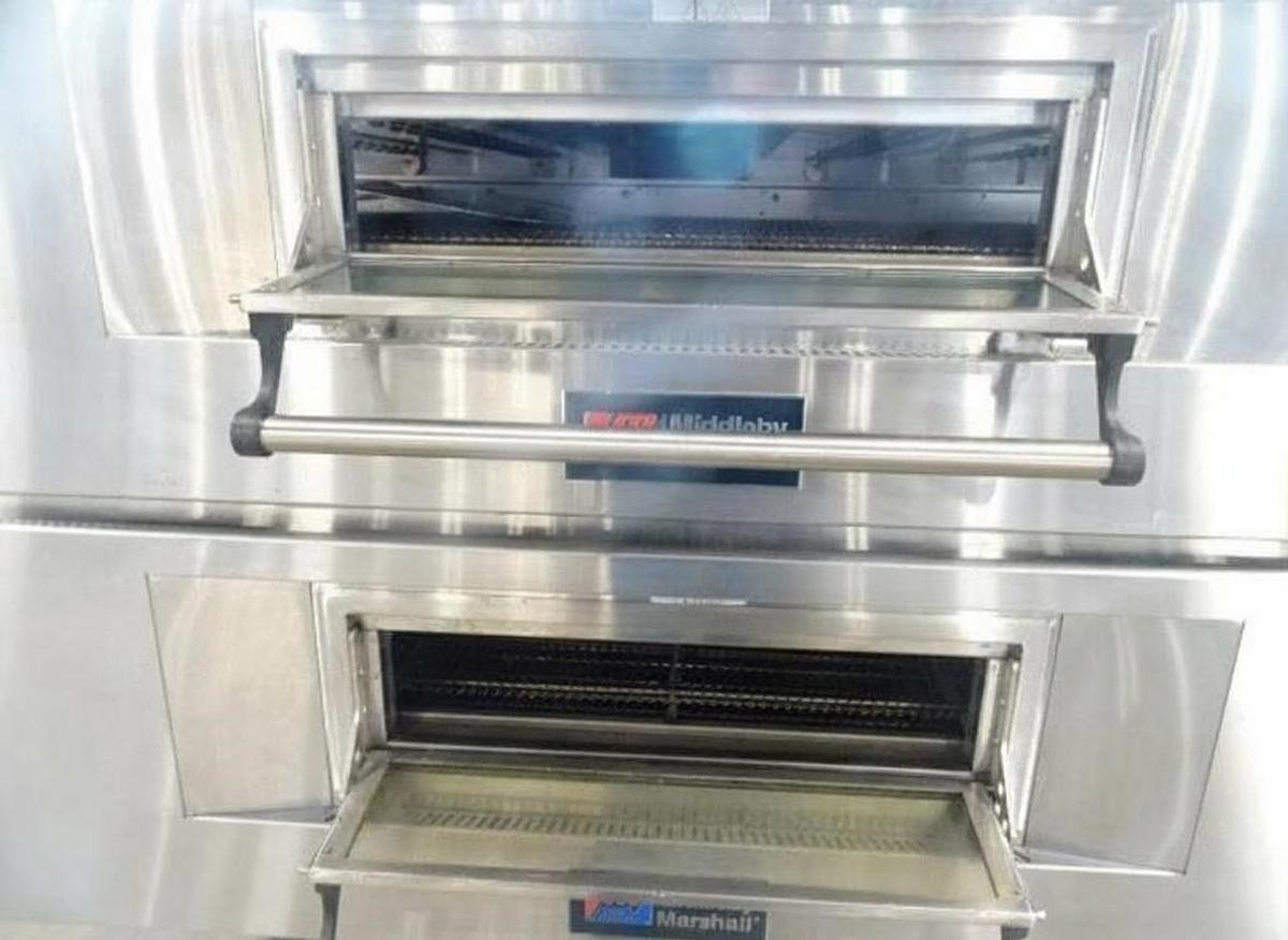 Used Middleby Marshall double deck conveyor pizza ovens Model X55G