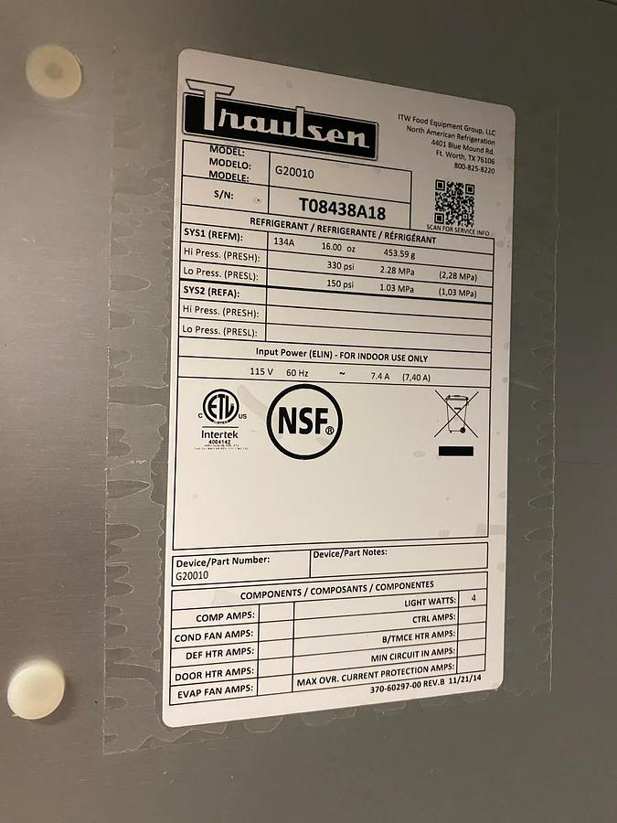 Used Traulsen G-Series 52” Solid 2 Door Stainless Steel Reach-In Refrigerator