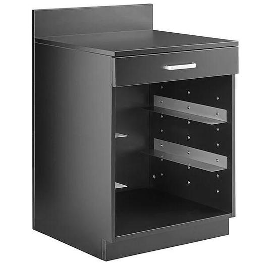 24" Black Waitress Station with Drawer and 4 Adjustable Stainless Steel Rack Holders