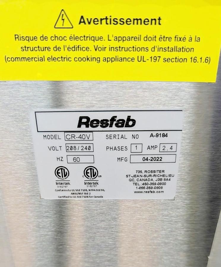 Used Resfab Ventless Fryer - brand new. Never used! - MADE IN CANADA