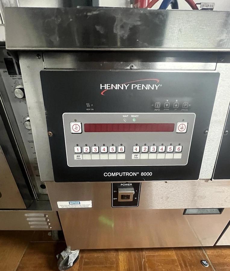 Used HENNY PENNY 3 SECTION 195 GALLON FRYER COMMERCIAL USED WITH FILTRATION SYSTEM - MODEL OFG-323