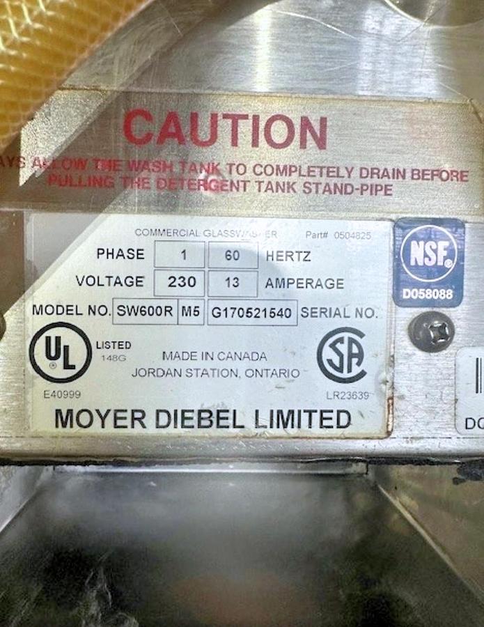 Used Moyer Diebel SW600R 72" Right-Left Low Temp Pass Through Automatic Glasswasher