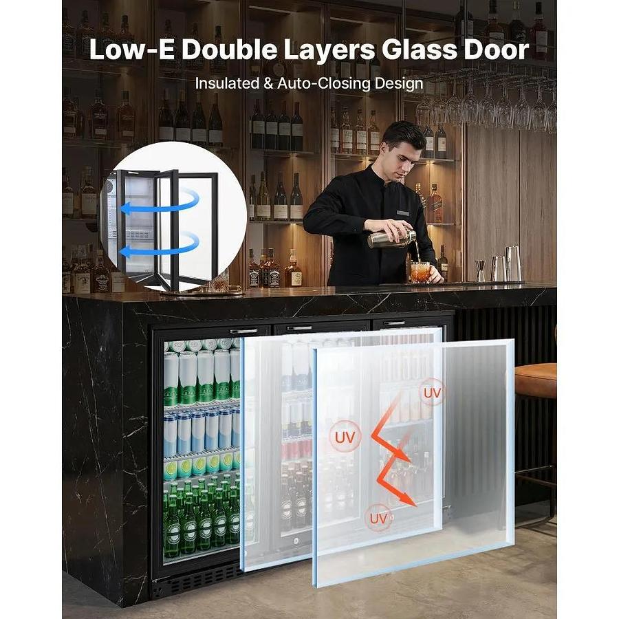 Used Back Bar Cooler, 11.4 Cu.Ft Commercial Beverage Refrigerator with 3 Glass Door, Large Under Counter Fridge w/ LED Lighting, Shelf, Low-E Glass Display Cooler for Store, Lobby, Restaurant, Pub