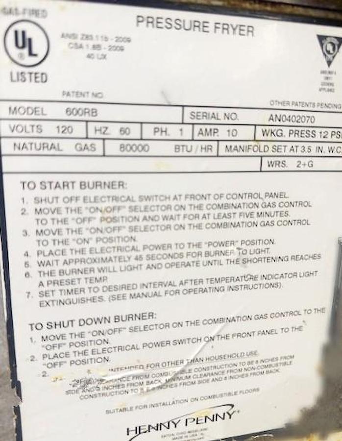 Used Henny Penny Gas Pressure Fryer