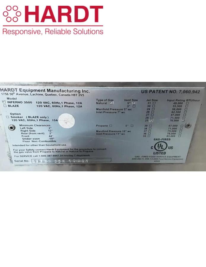 Used Hardt 3500 Inferno Natural Gas Commercial Rotisserie Oven
