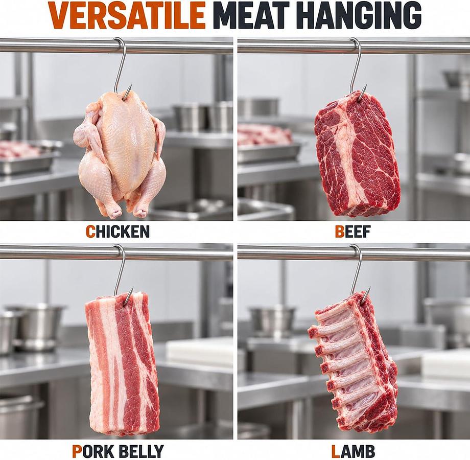 Used 60 Stainless Steel Meat Hooks Assortment Pack - 5" - 6" and 7.8"