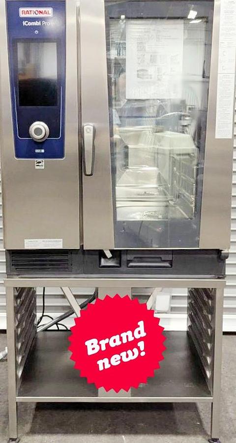 Used Rational LM100DG iCombi Pro 10 Half Size Gas Combi Oven w/Stand & Accessories - BRAND NEW CLEARANCE