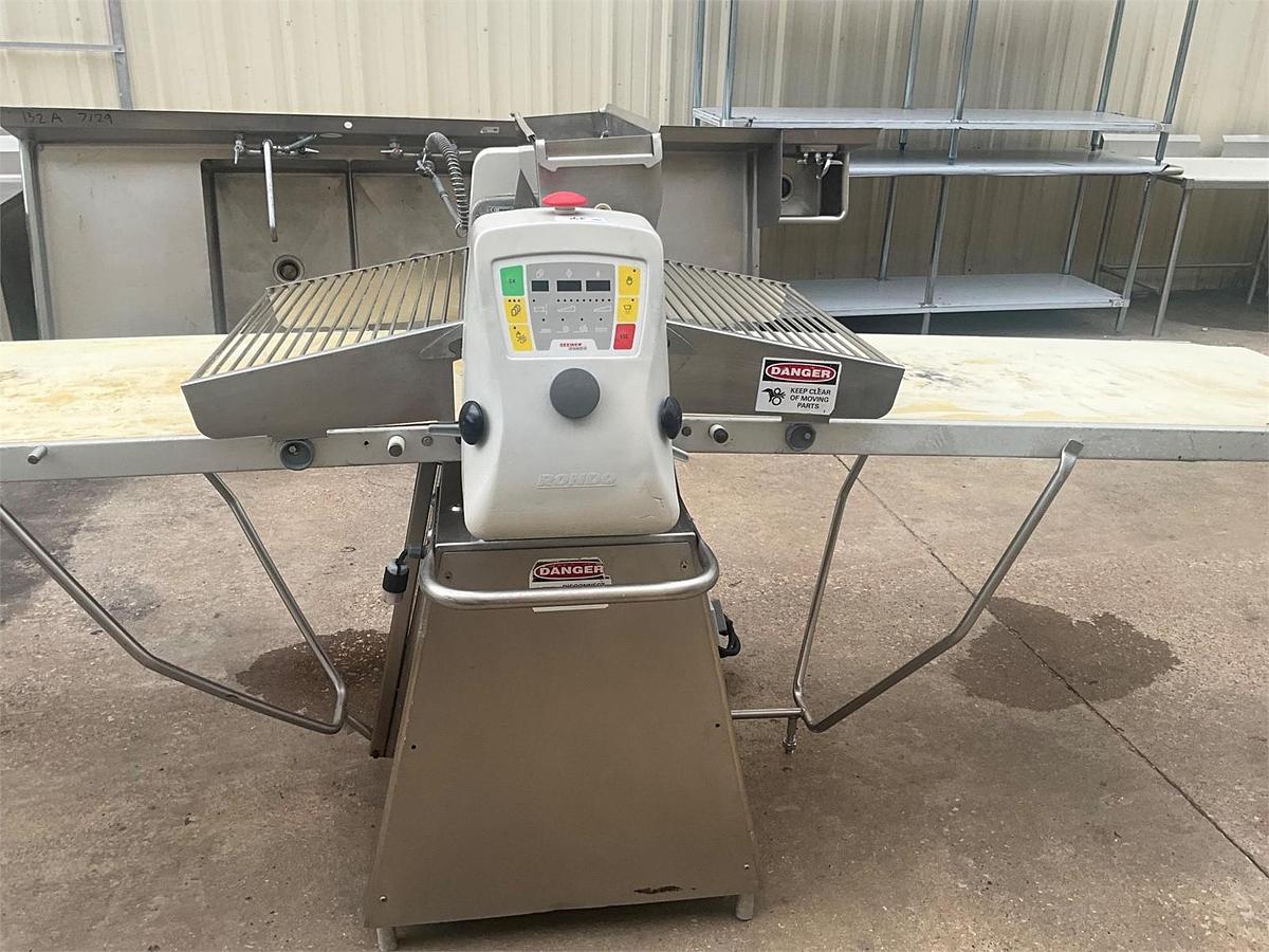 Used Rondo butterfly sheeter with flour duster