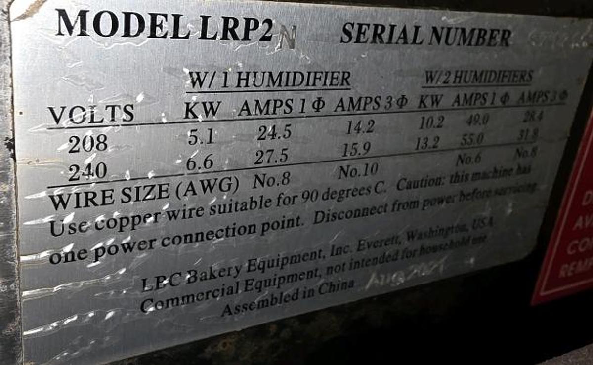 Used LBC 2 door proofer, holds 6 racks