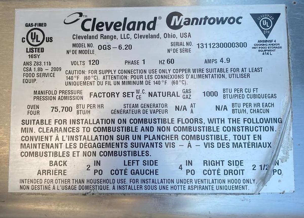 Used Cleveland OGS-6.20 Natural Gas Double Deck Combi Oven