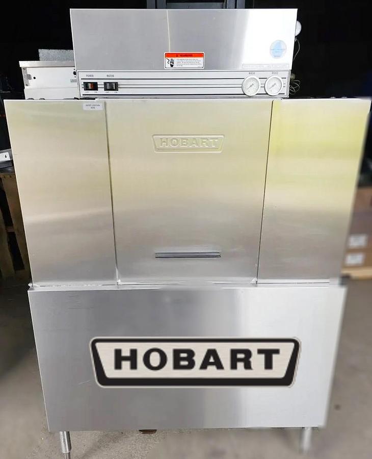 Used Hobart Double Dish Conveyor Dishwasher - has gas water heater