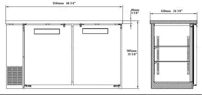 60" Stainless steel back bar