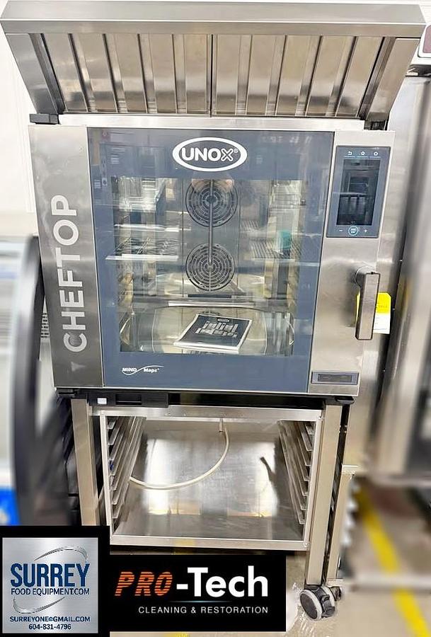 Used Unox full size electric combi oven with stand and hood