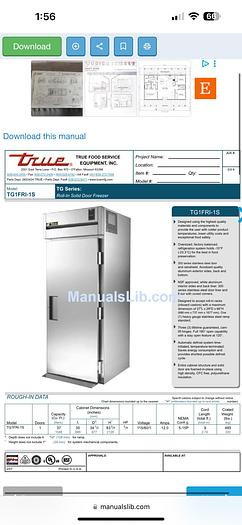 Used True Roll In Upright Freezer - model TG1FRI-1S