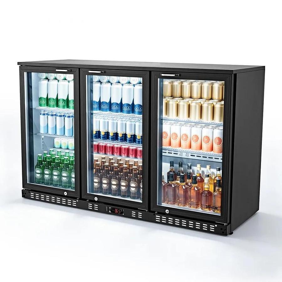 Used Back Bar Cooler, 11.4 Cu.Ft Commercial Beverage Refrigerator with 3 Glass Door, Large Under Counter Fridge w/ LED Lighting, Shelf, Low-E Glass Display Cooler for Store, Lobby, Restaurant, Pub