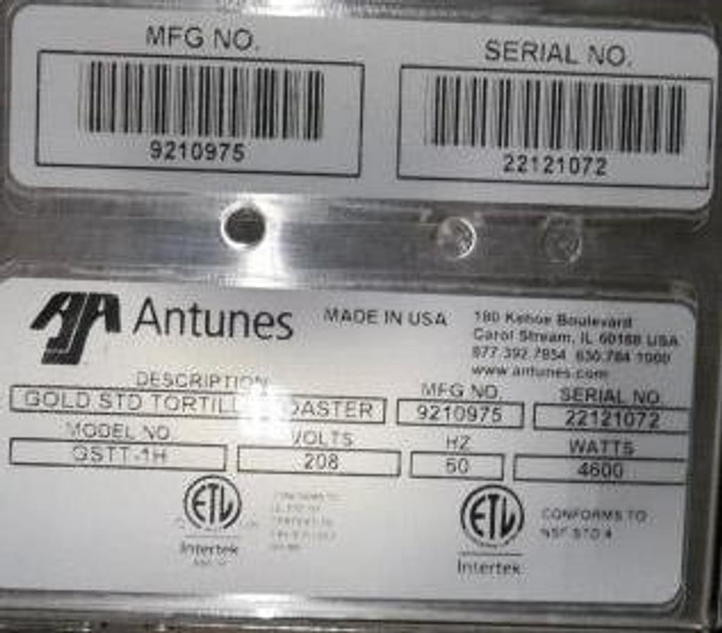 Used  NEW Antunes GSTT-1H Gold Standard Tortilla Toaster - 2 AVAILABLE