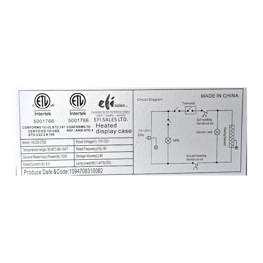 Used EFI HCGS-CT-2726 Heated Display Case -WARRANTY