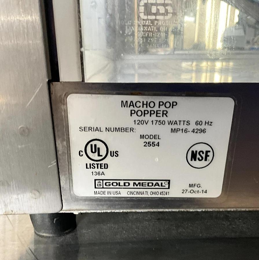 Used Gold Medal Macho Pop Popper 2554 popcorn machine