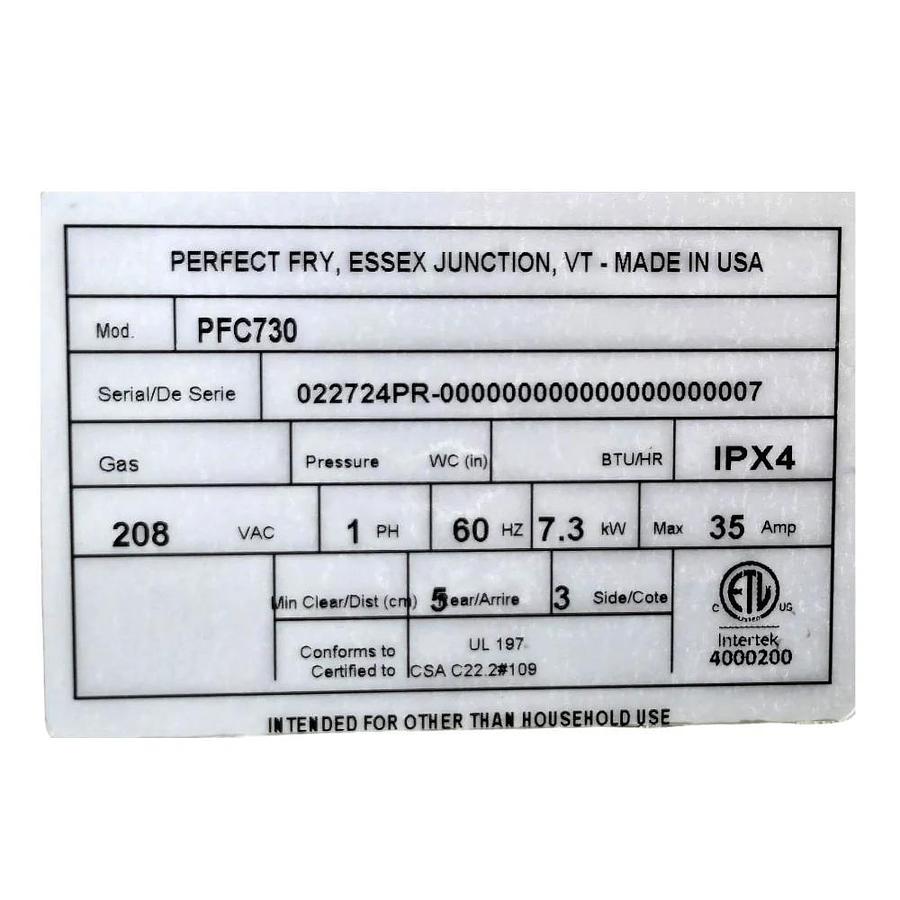Used Perfect Fry PFC730 Ventless Fryer - Countertop -warranty
