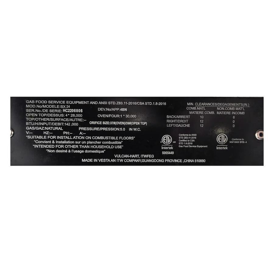 Used Vulcan SX-24 4 Burner Range with Standard Oven - Natural Gas