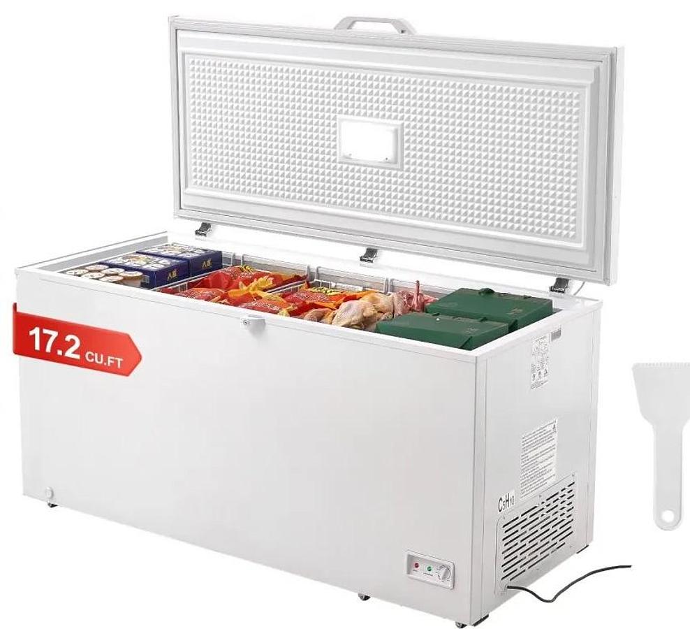 Used Chest Freezer, 17.2 cu.ft / 488 L Large Deep Freezer & 4 Removable Baskets, Freestanding Top Open Door Commercial Chest Freezers with Locking Lid, 7-Level Adjustable Temp, LED Lighting, 6 Wheels