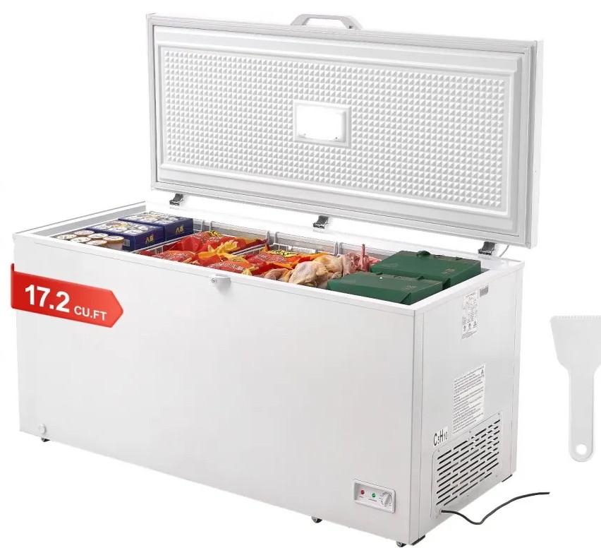 Used Chest Freezer, 17.2 cu.ft / 488 L Large Deep Freezer & 4 Removable Baskets, Freestanding Top Open Door Commercial Chest Freezers with Locking Lid, 7-Level Adjustable Temp, LED Lighting, 6 Wheels