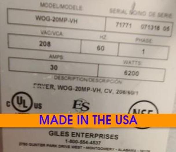 Refurbished Giles Ventless Open Electric Fryer WOG-20MP-VH With Filtration