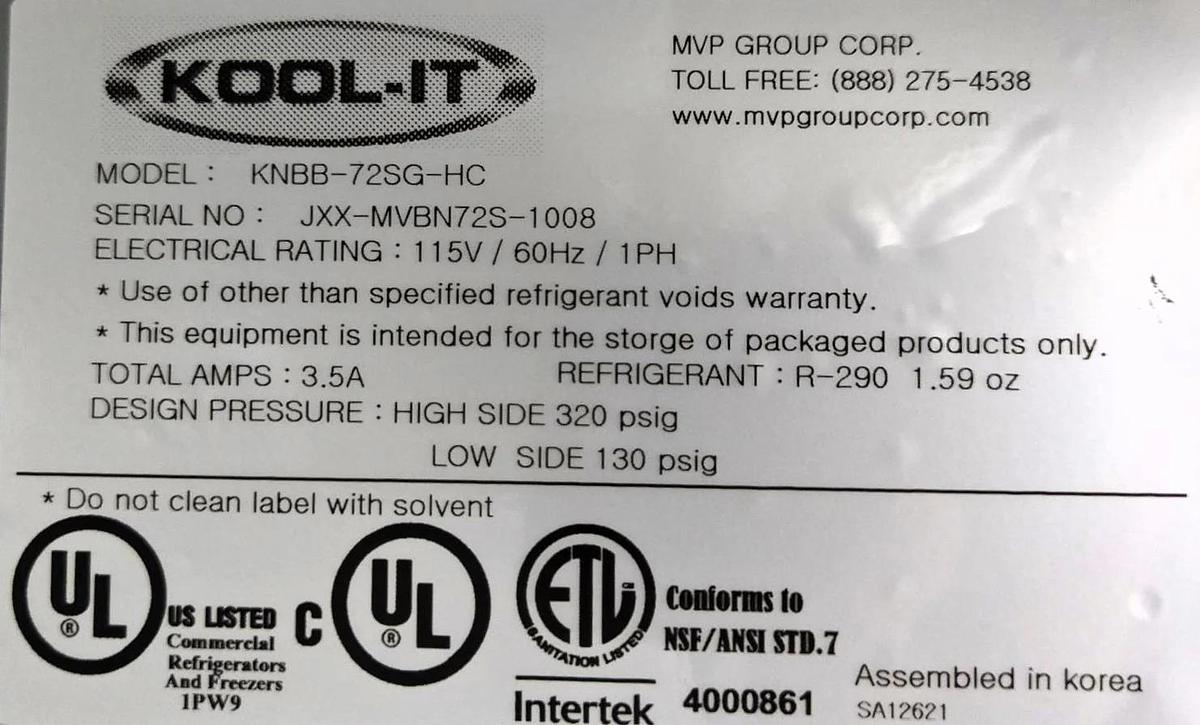 Used Kool-It KNBB-72SG-HC Back Bar Refrigerator - 3 Door -2 AVAILABE - WARRANTY