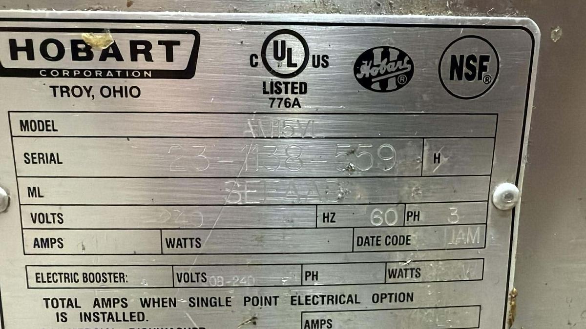 Used AM 15VL Hobart Upright High Temp Ventless Dishwasher