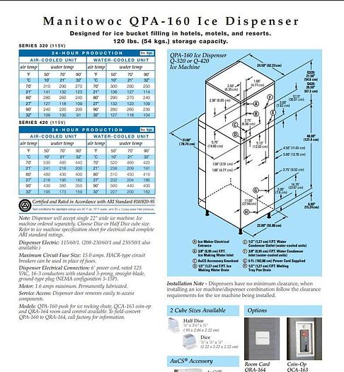 Refurbished MANITOWOC HOTEL ICE MACHINES  AND DISPENSERS- 3 AVAILABLE