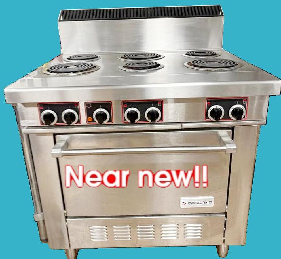 Used Garland SS686 36" Wide Commercial Electric Range and Standard Oven with 6 Burners, Sealed, 208V/1PH