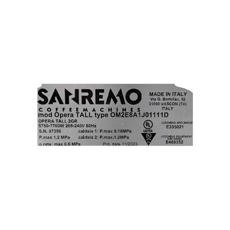 Used Sanremo Opera Tall 2.0 2 Group Espresso Machine - NEVER USED