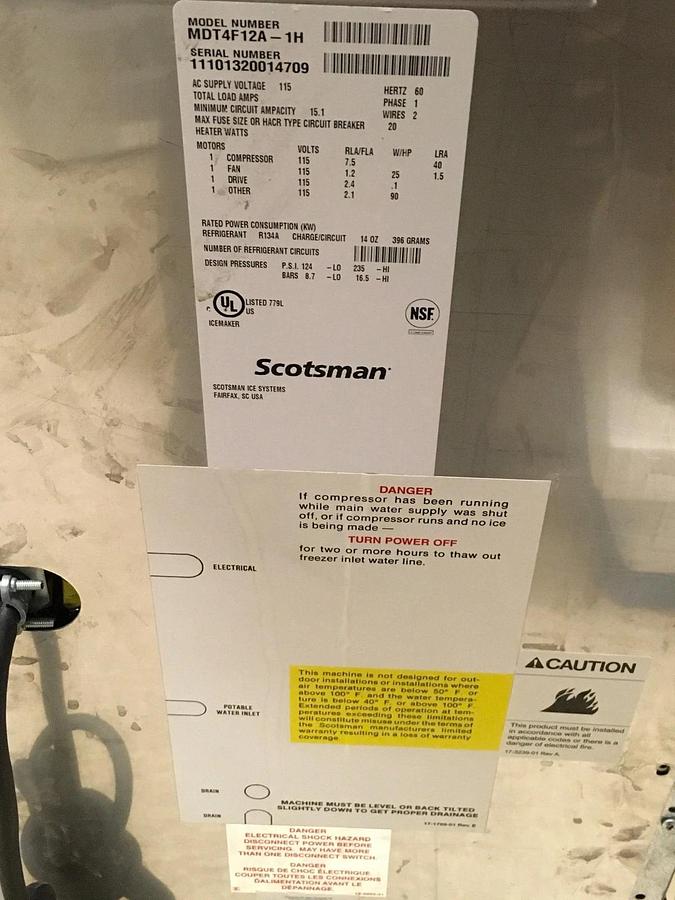 Used Scotsman MDT4F12A-1H TouchFree Ice & Water Dispenser PSi 124 Low 235 High