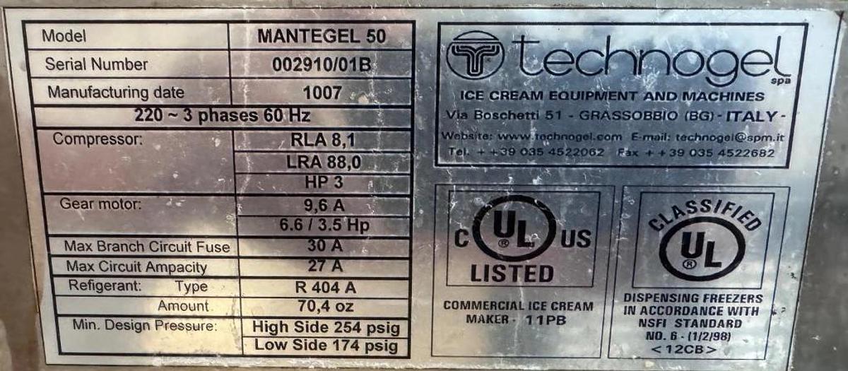 Used Technogel Mantegel 50 batch freezer