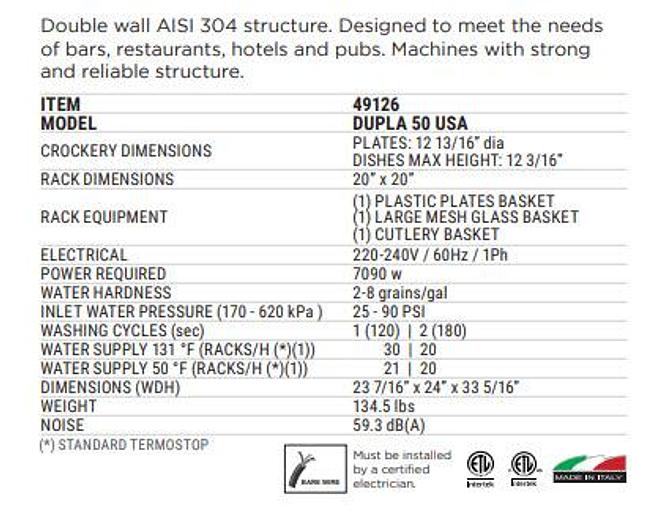 Used Kromo undercounter high temp dishwasher - double wall