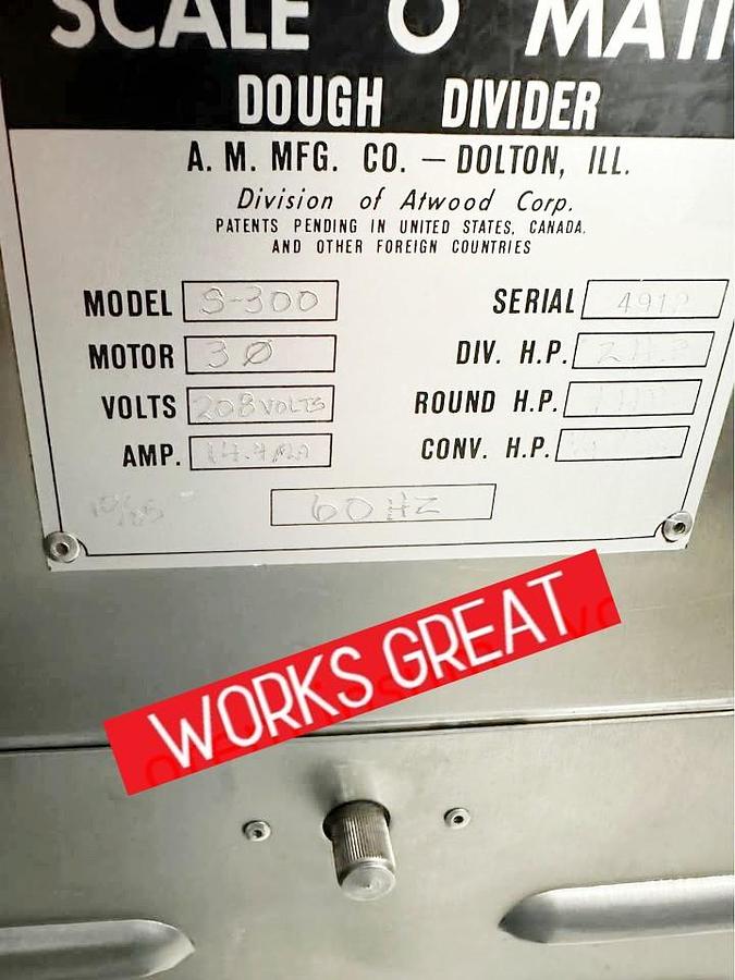 Used A.M. Manufacturing Scale O Matic dough divider and rounder