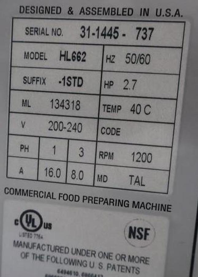 Used Hobart Legacy HL662 2 Speed Dough Mixer With A S.S. Bowl, Bowl Dolly, Hook And Paddle 208V 3Ph.