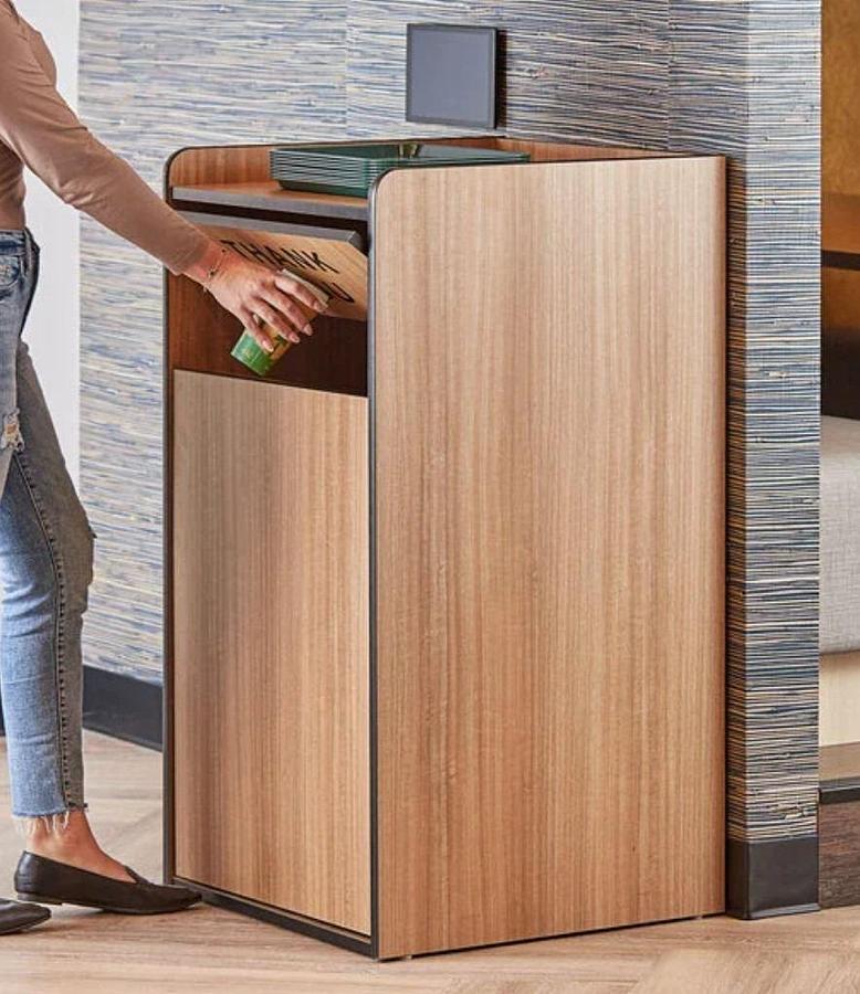 Used Waste 35 Gallon Weathered Walnut Waste Receptacle Enclosure with "THANK YOU" Swing Door - 8 available - brand new