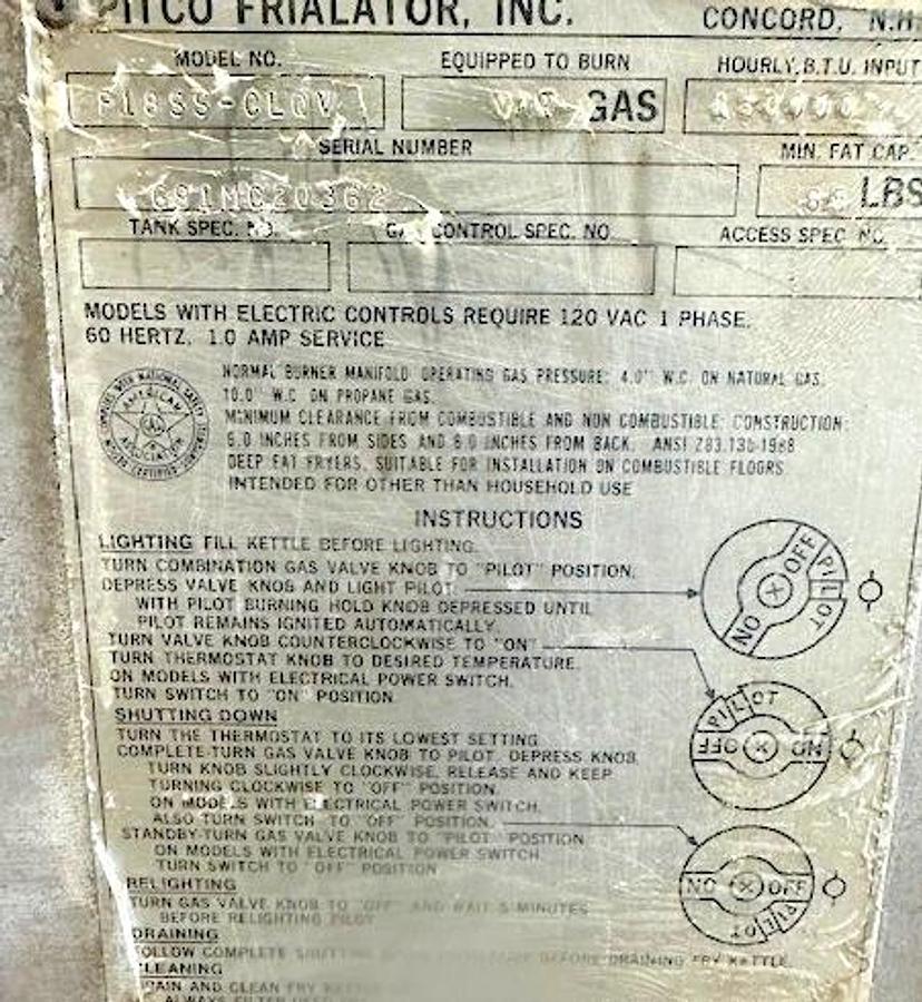 Used PITCO F18SS-CLQV"H.D COMMERCIAL N GAS FRYER WITH DUMPSTER AND 6 BASKETS