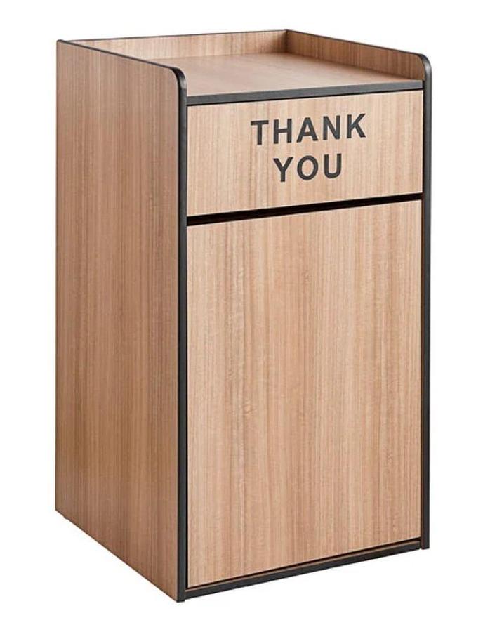 Used Waste 35 Gallon Weathered Walnut Waste Receptacle Enclosure with "THANK YOU" Swing Door