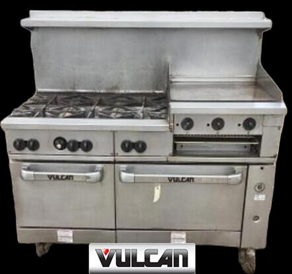 Used Vulcan gas range - 6 burners - 24 flat top grill - 2 ovens