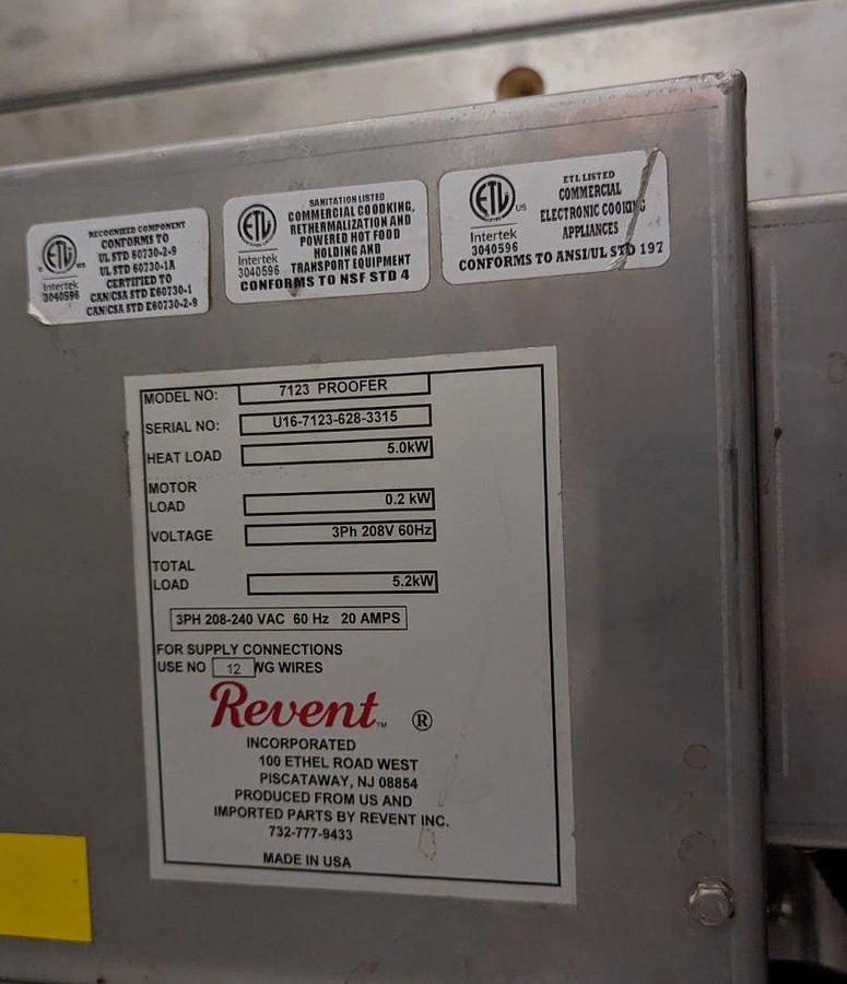 Used Revent 7123 Stainless Steel Proofer