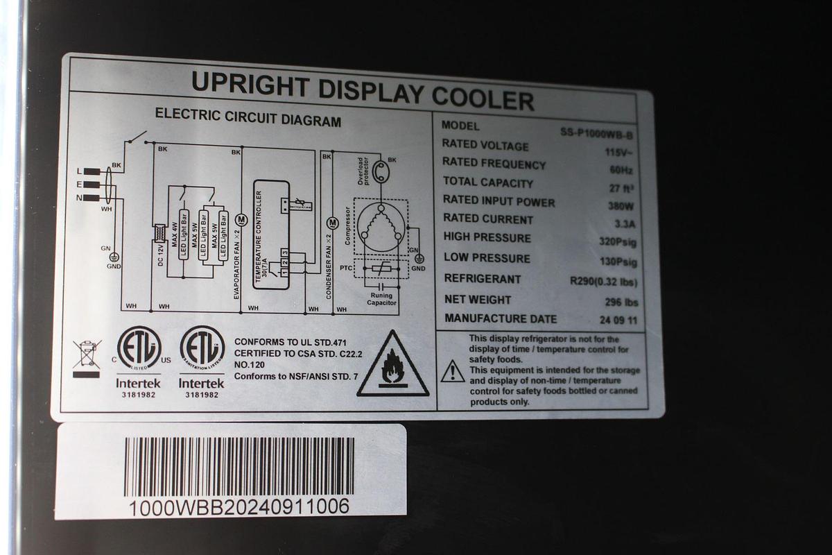 Used  Commercial 2 Glass Door Refrigerator - Scratch & Dent - Model: SS-P1000WB-B 115V - 3.3 amps - SEE VIDEO