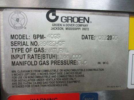 Used Groen 40-Gallon Commercial Gas Tilting Skillet/Braising Pan