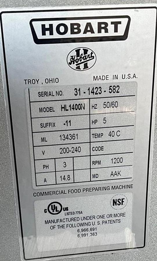 Used Hobart Legacy 140qt dough mixer - model HL1400N