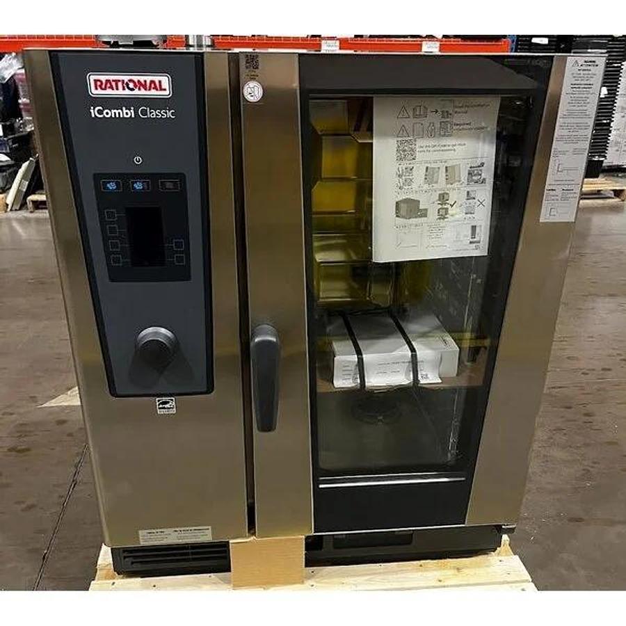 Used Scratch and Dent Rational iCombi Classic 10 Pan Half-Size Electric Combi Oven with Stand and Ventless Condensation Hood - 18.9kW