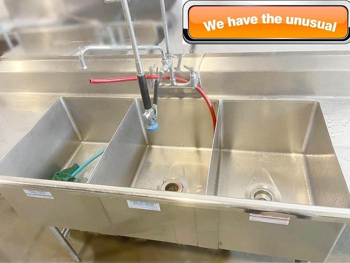 Refurbished Triple pot sink with drain boards and spay faucet and add on taps
